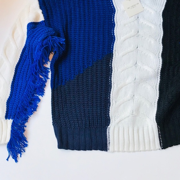 Colorblock ribbed cable knit fringe sweater weather outfit - Picture 10 of 14